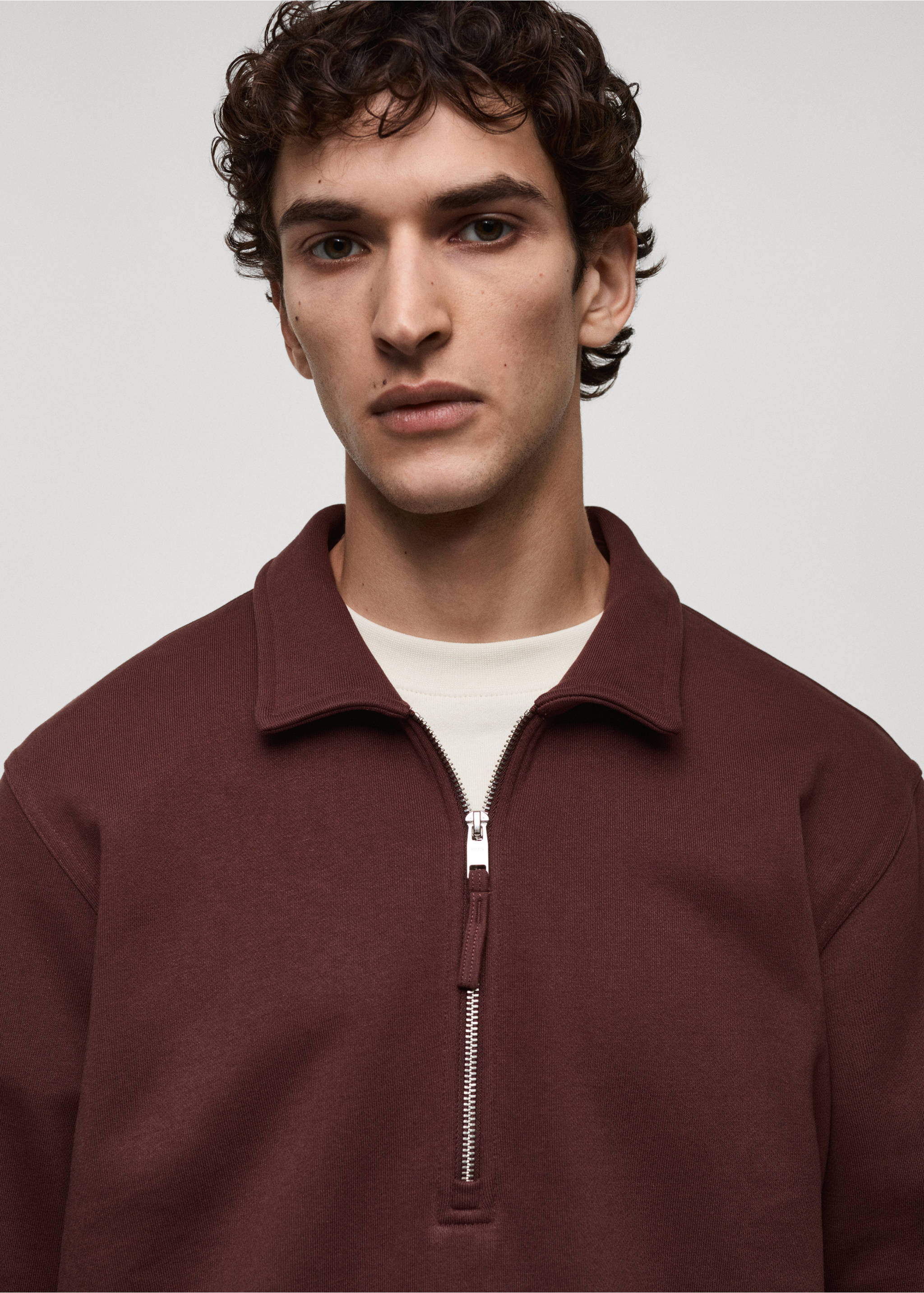 Regular kesim pamuklu polo sweatshirt - Ürün detayı 1, Burgonya Rengi. Ref: 87030618-00.