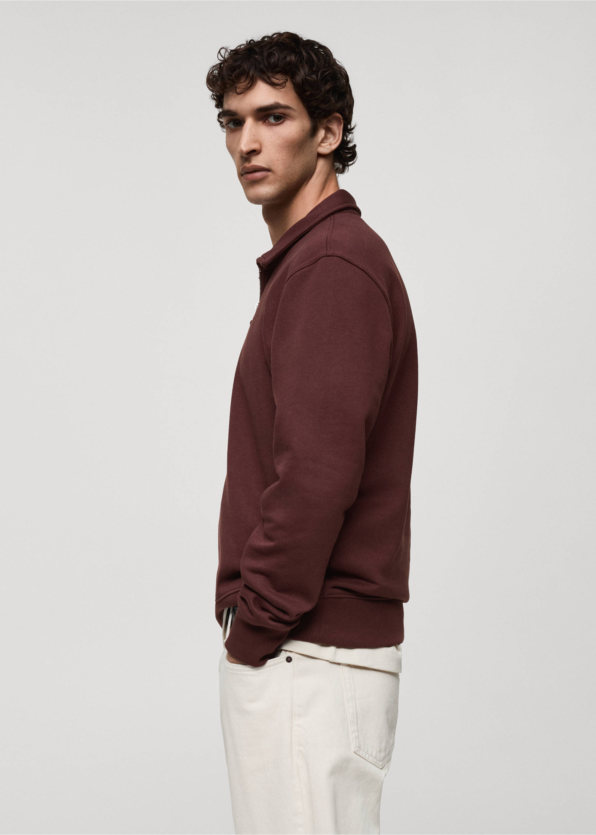 Regular kesim pamuklu polo sweatshirt - Ürün detayı 2, Burgonya Rengi. Ref: 87030618-00.