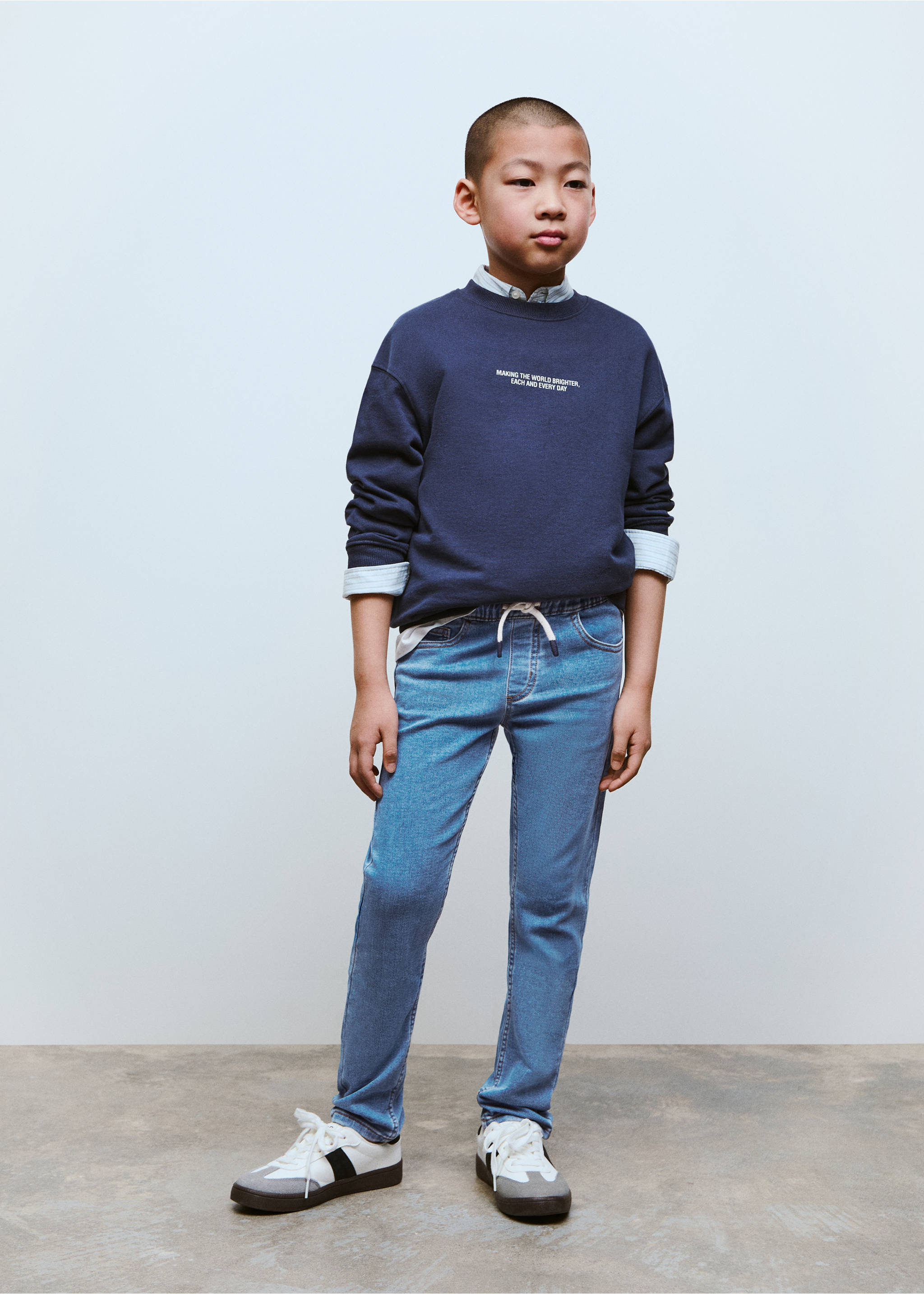 Jeans cintura elástica - Plano general, Azul medio. Ref: 87030622-00.