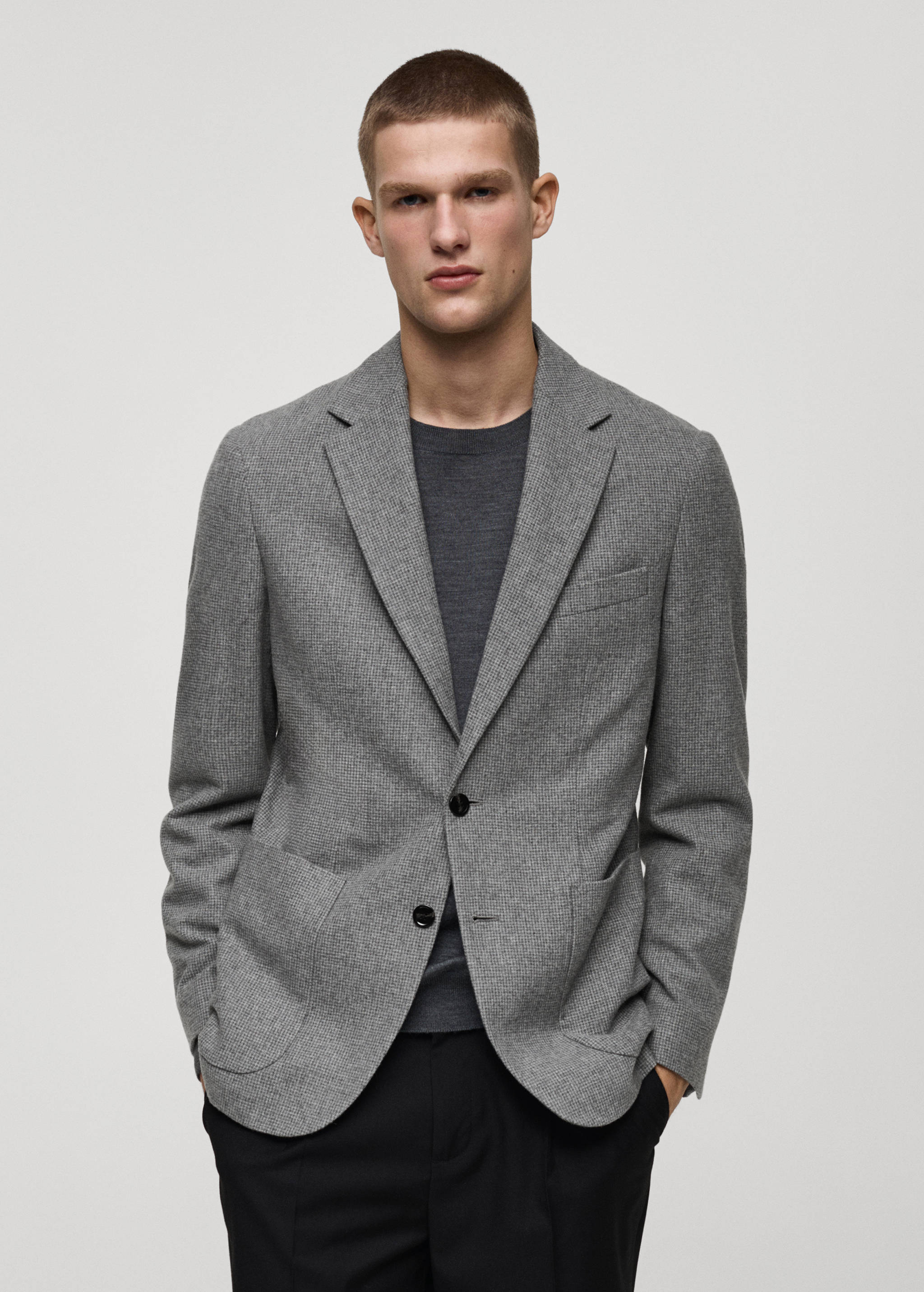 Slim-fit micro-houndstooth wool jacket - Medium plane