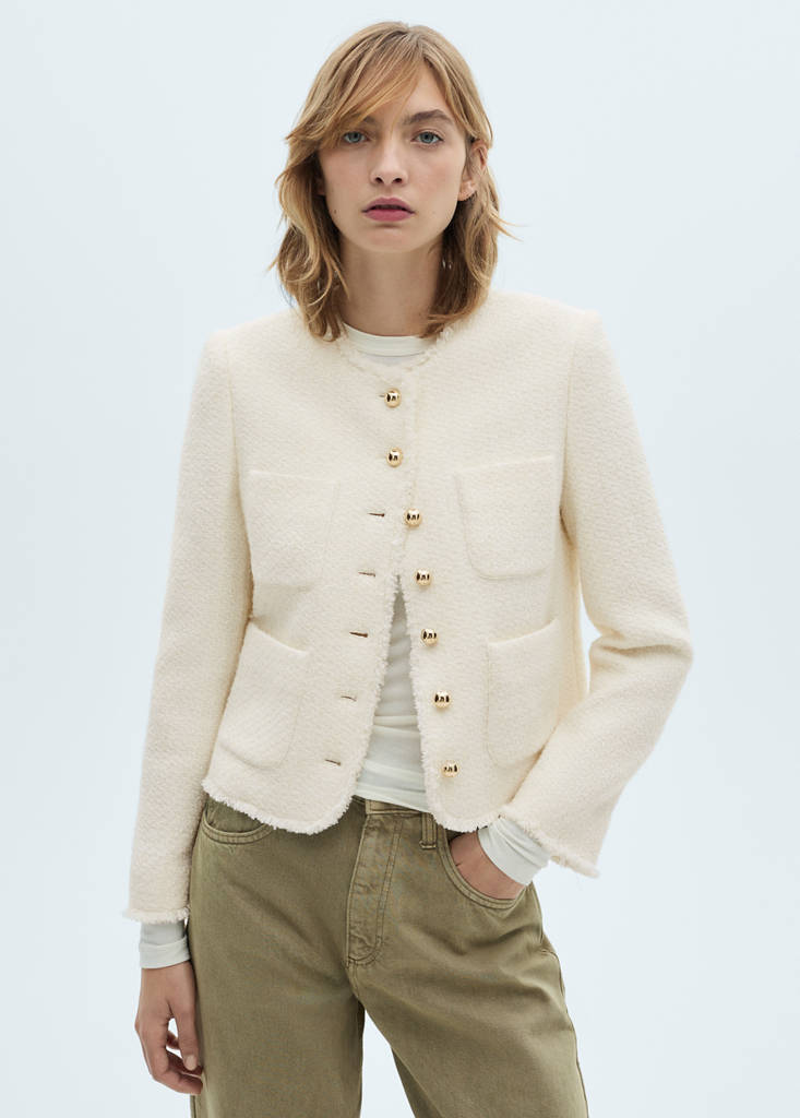 Tweed jacket with jewel buttons — Ecru