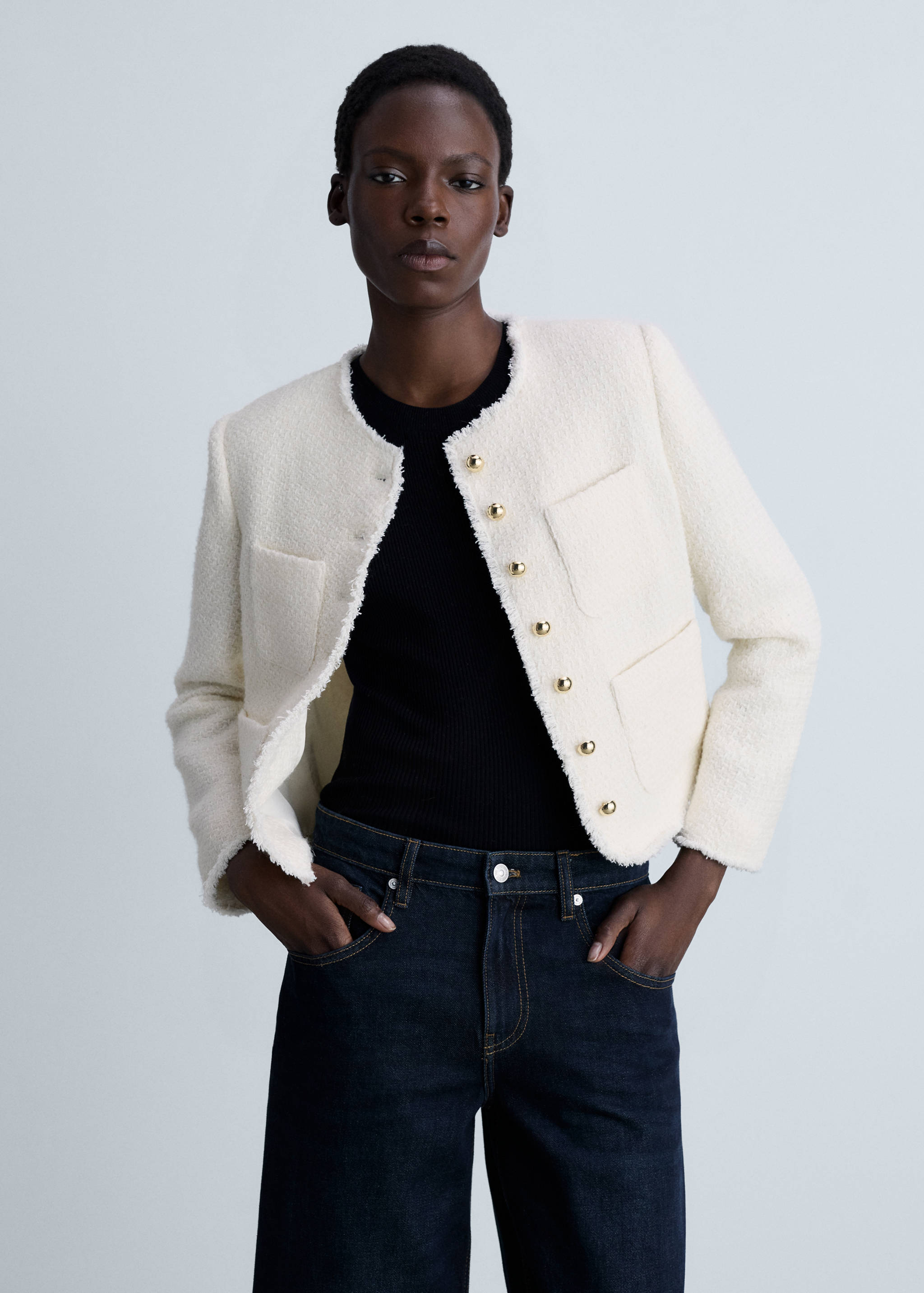 Veste tweed boutons bijoux - Plan moyen