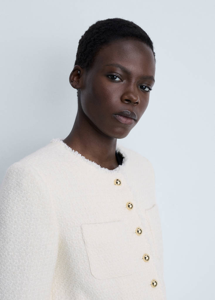 Tweed jacket with jewel buttons — Ecru
