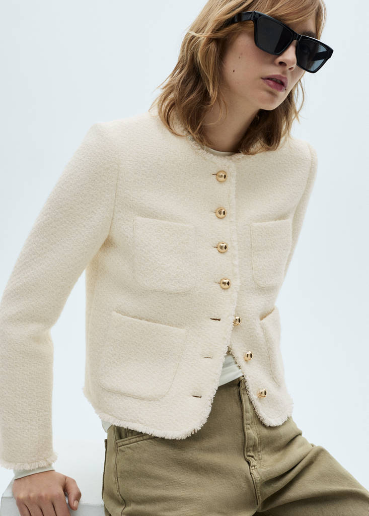 Tweed jacket with jewel buttons — Ecru