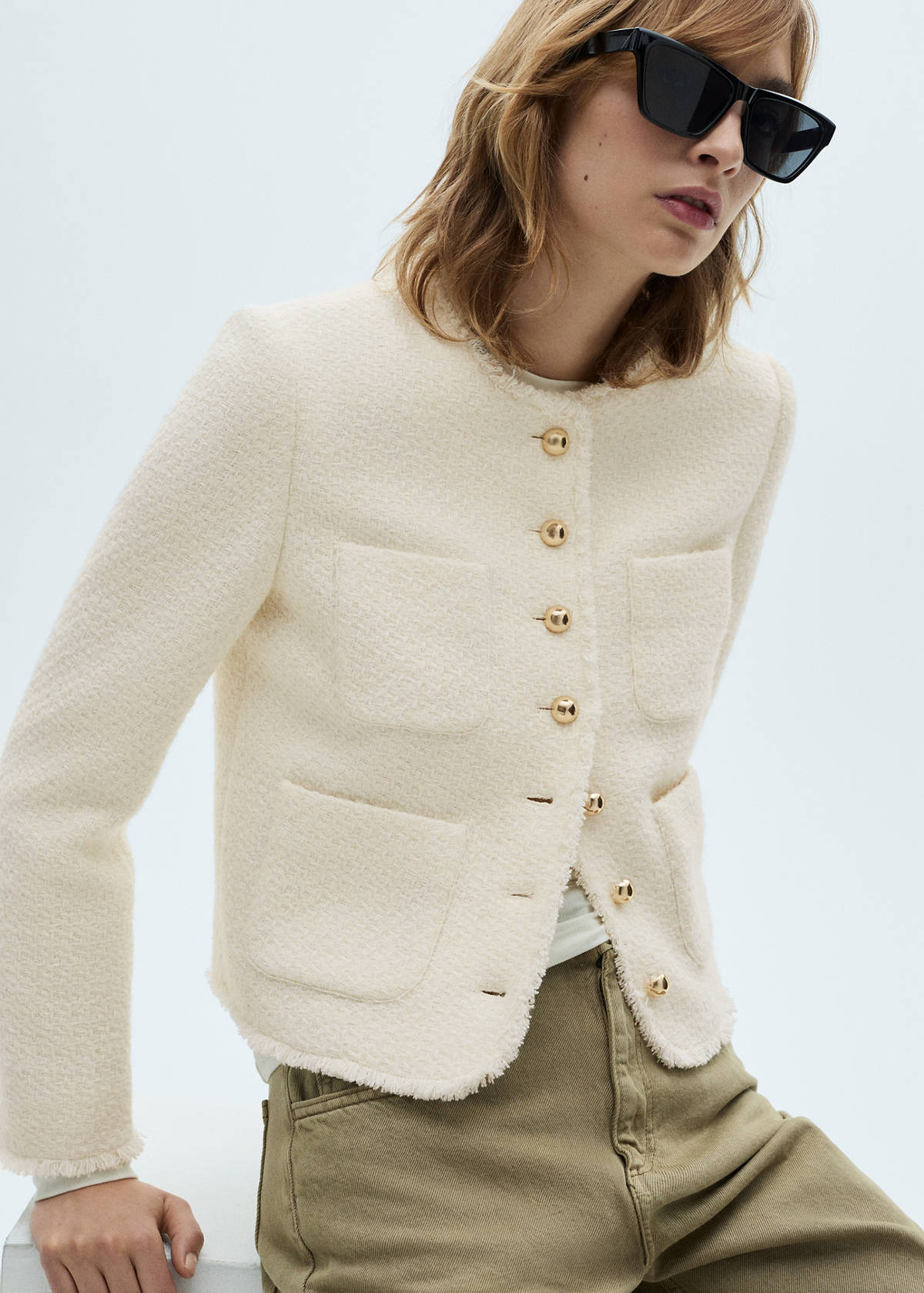 Tweed jacket with jewel buttons — Ecru