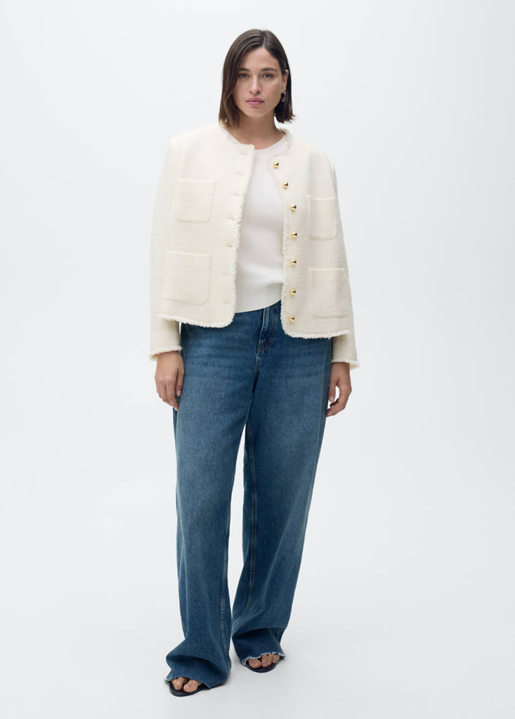 Tweed jacket with jewel buttons — Ecru