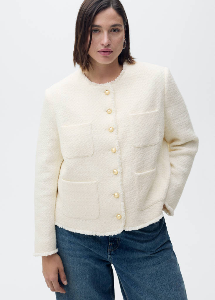 Tweed jacket with jewel buttons — Ecru