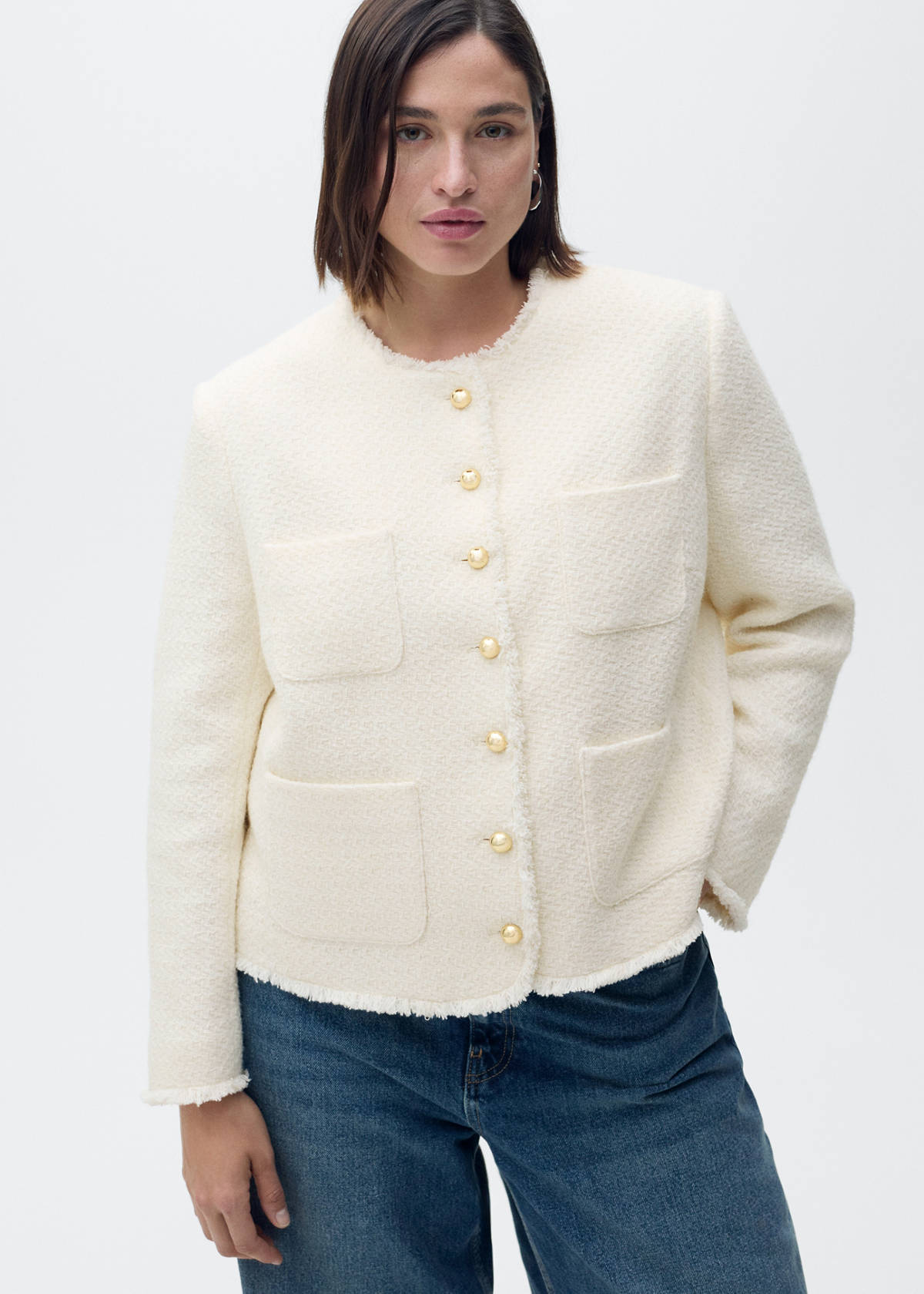 Tweed jacket with jewel buttons — Ecru