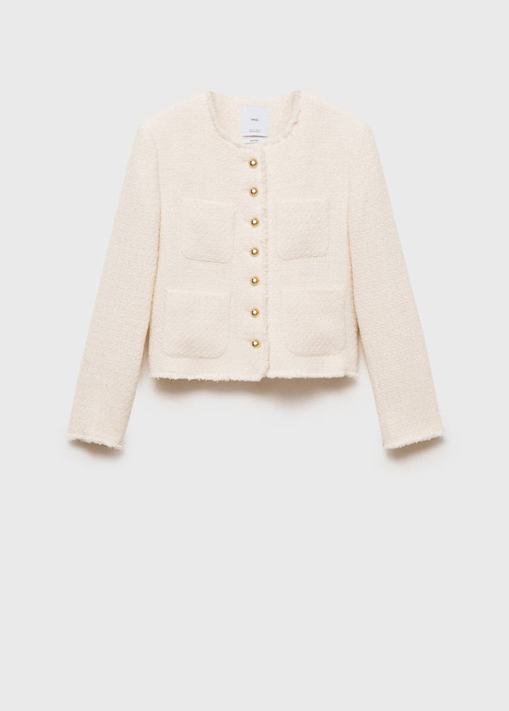 Tweed jacket with jewel buttons — Ecru