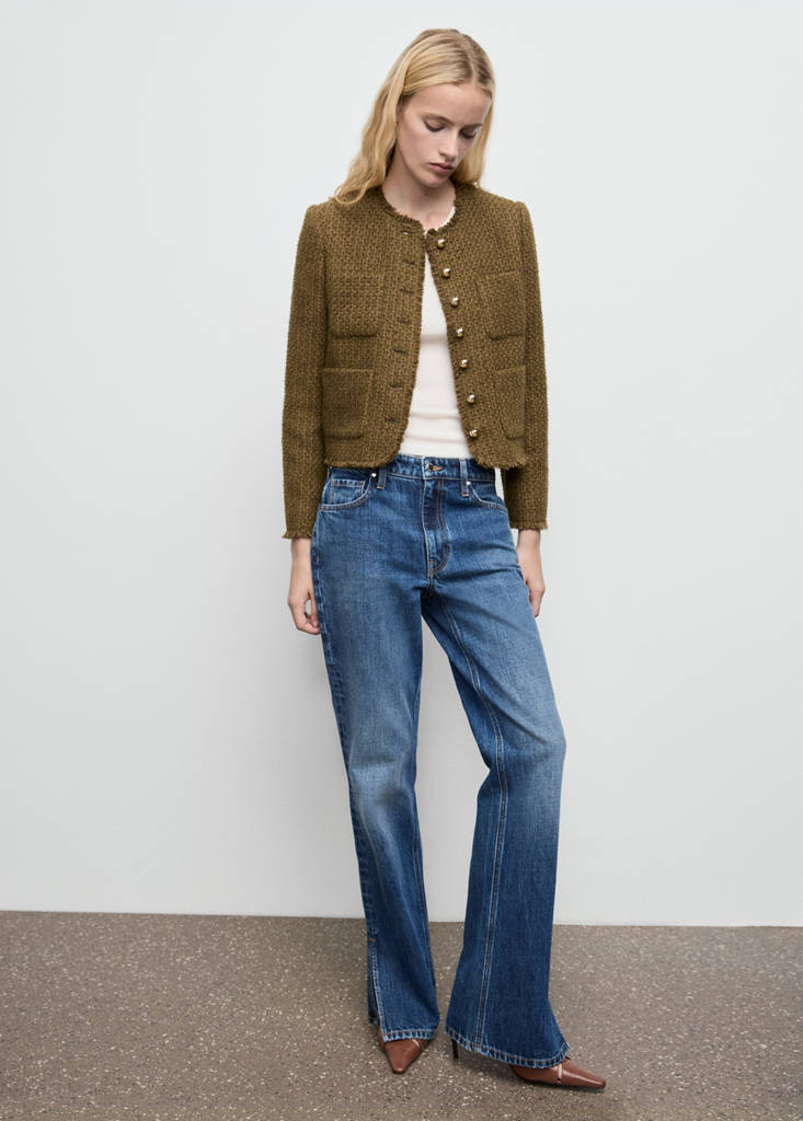 Tweed jacket with jewel buttons — Khaki