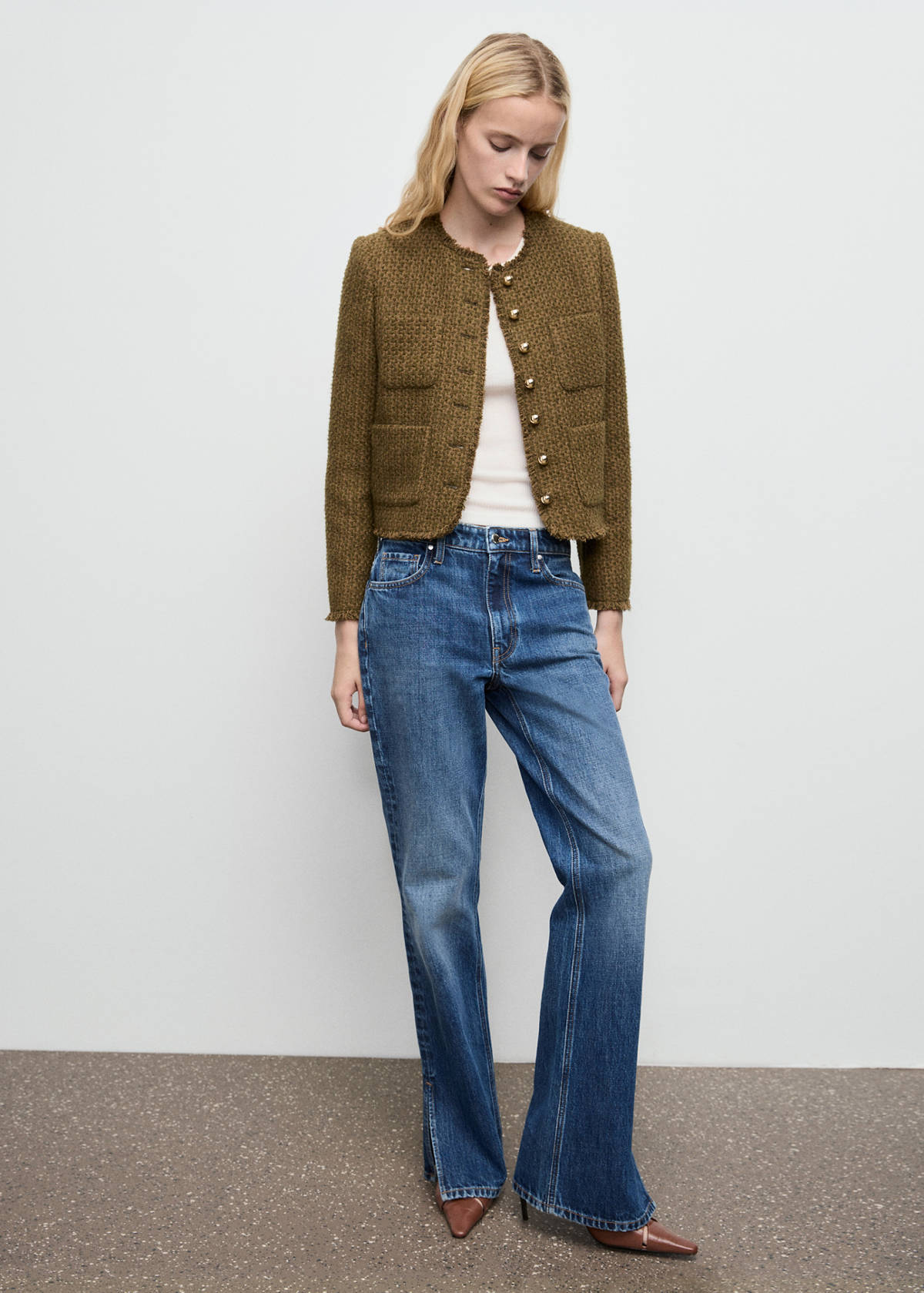 Tweed jacket with jewel buttons — Khaki