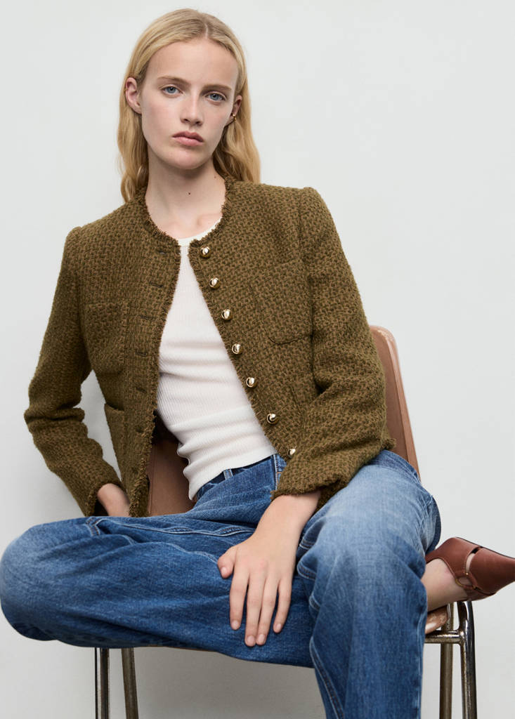 Tweed jacket with jewel buttons — Khaki