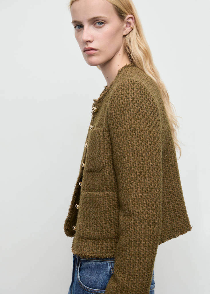 Tweed jacket with jewel buttons — Khaki