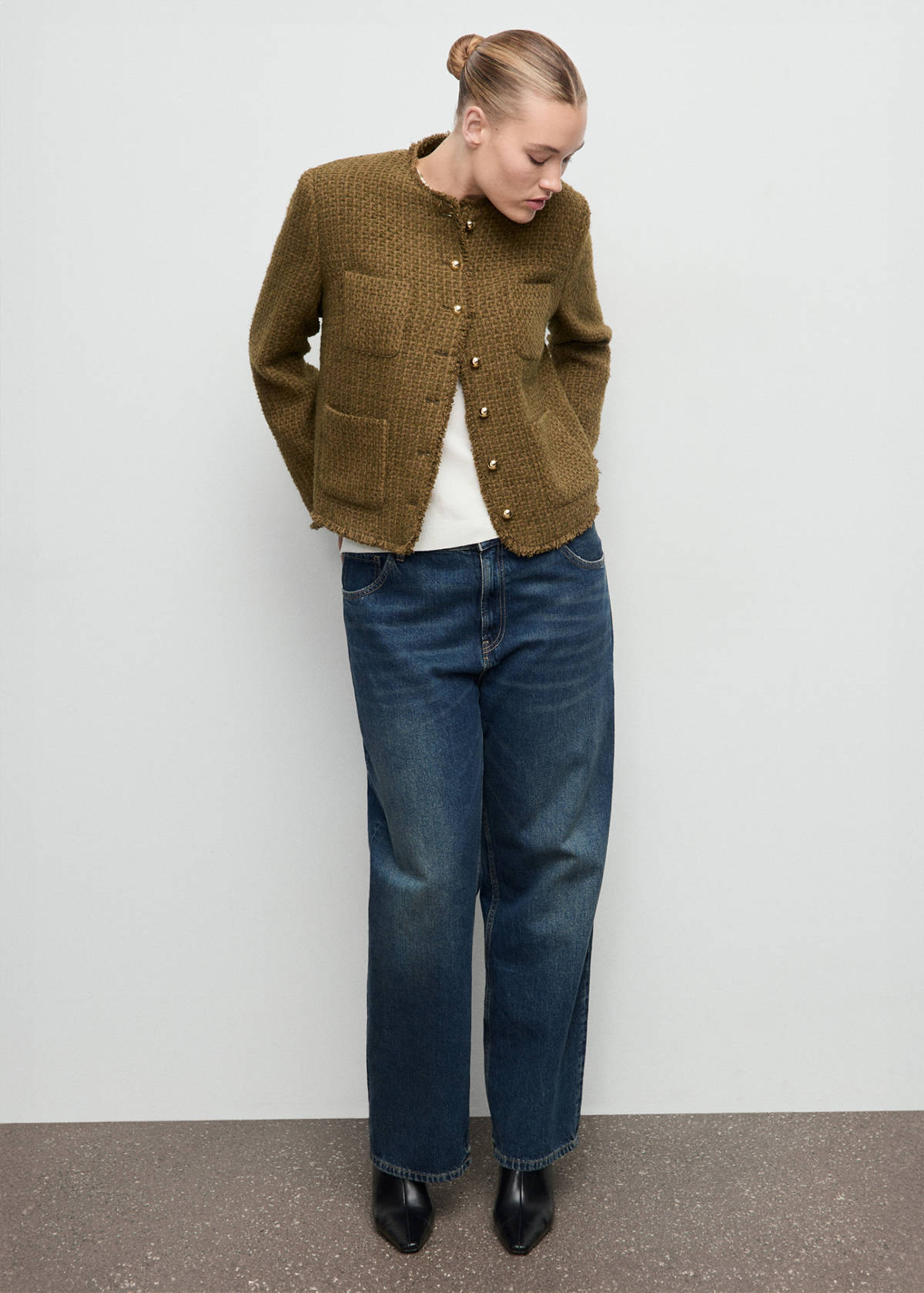 Tweed jacket with jewel buttons — Khaki