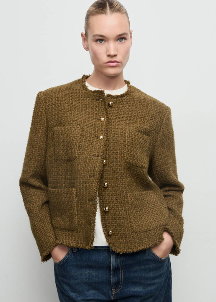Tweed jacket with jewel buttons — Khaki