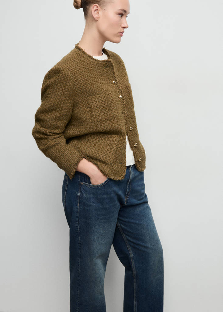 Tweed jacket with jewel buttons — Khaki