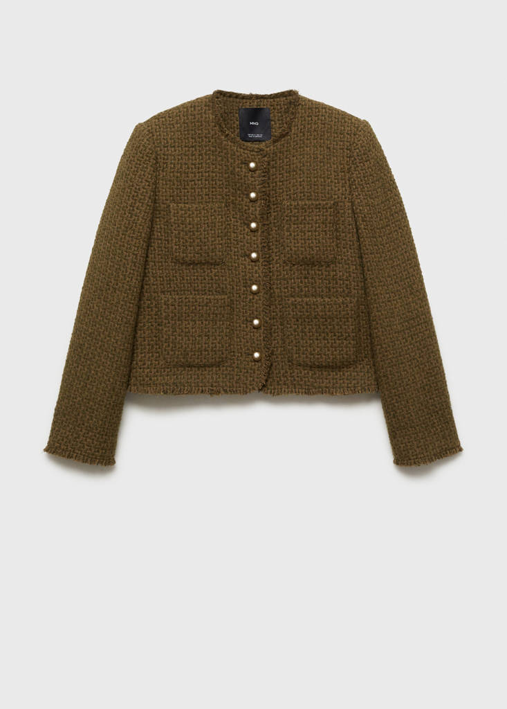 Tweed jacket with jewel buttons — Khaki