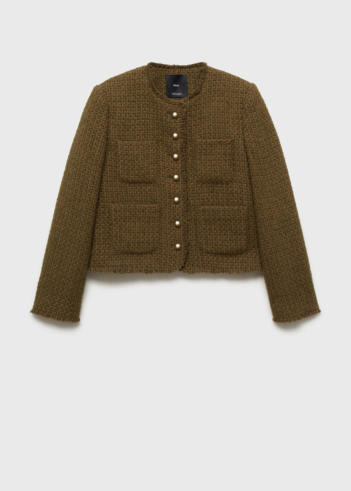 Tweed jacket with jewel buttons — Khaki