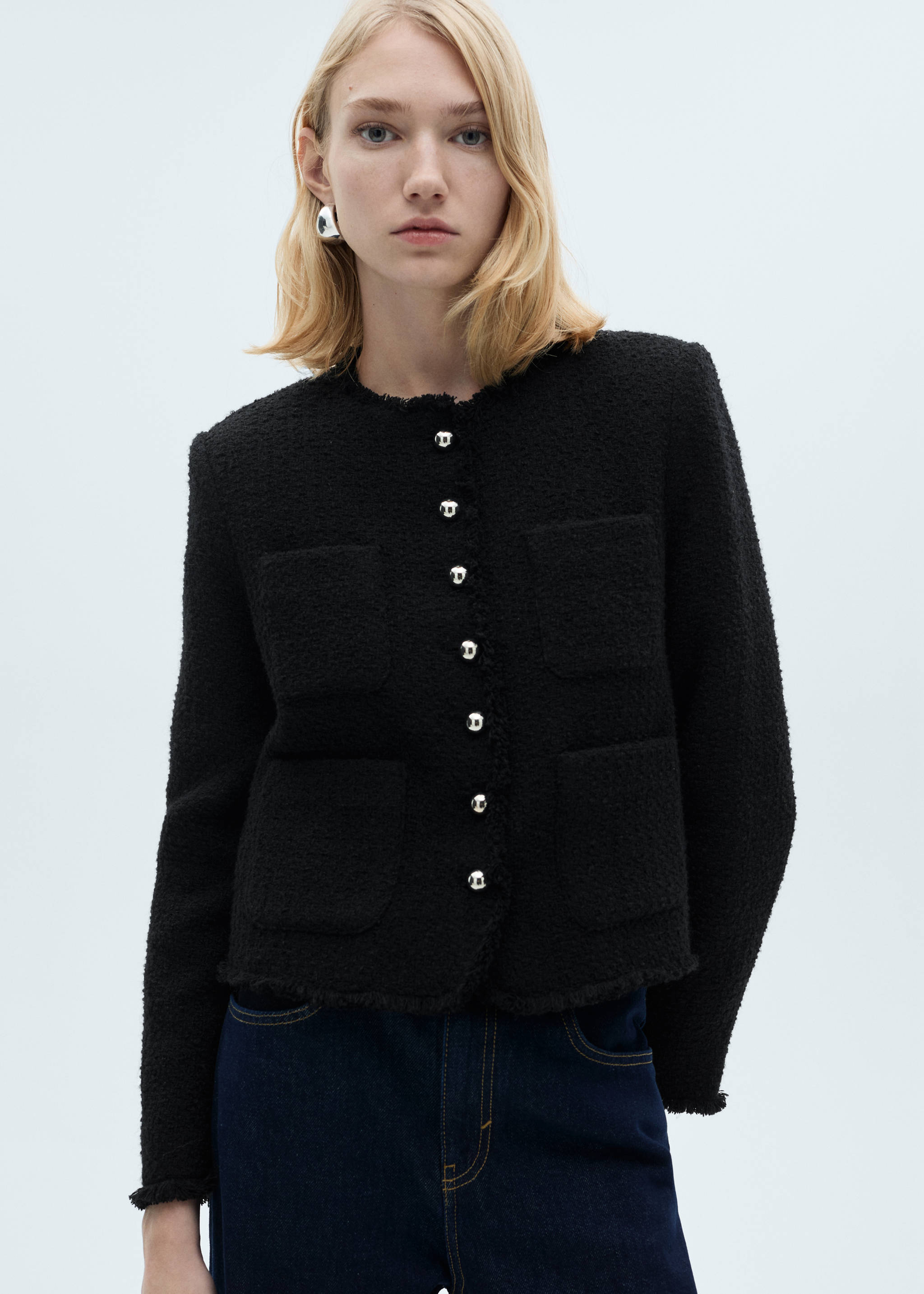 Veste tweed boutons bijoux - Plan moyen