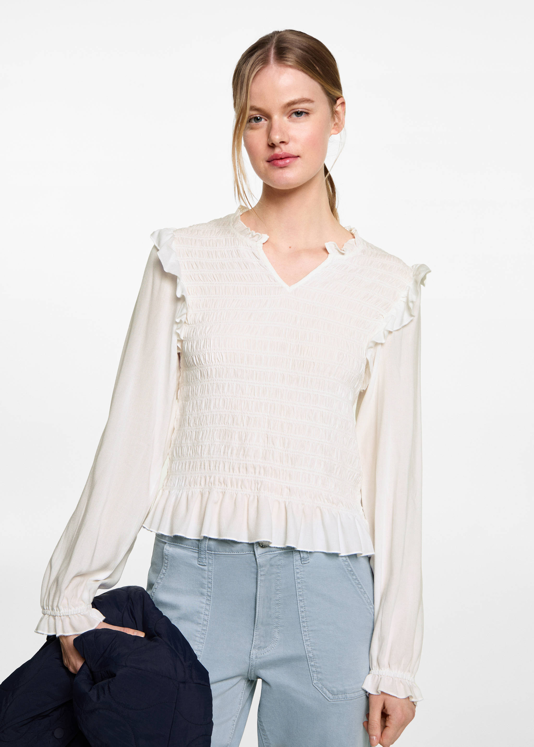 Calças de ganga culotte com bolsos - Plano médio