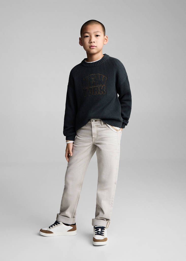 MANGO KIDS - Pull-over maille message bleu pétrole - 13-14 ans - Garçon