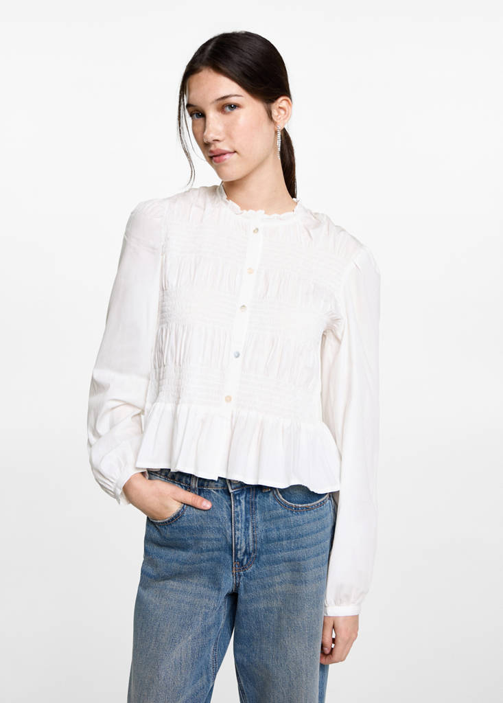 Ruffled gathered blouse — Off White