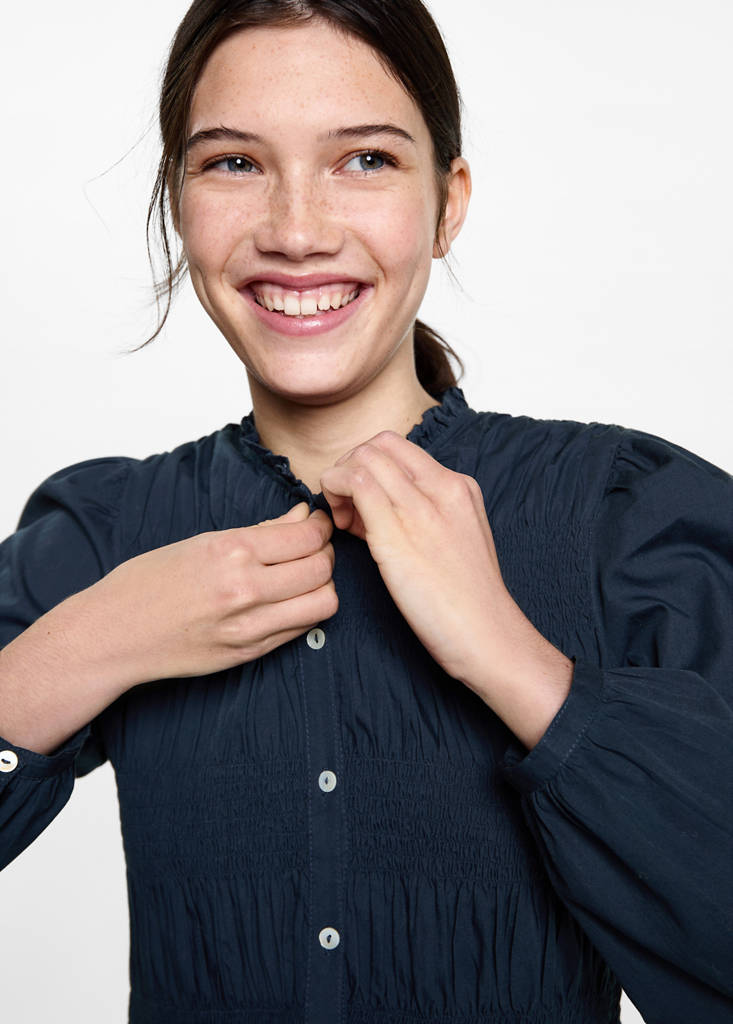 Ruffled gathered blouse — Dark Navy