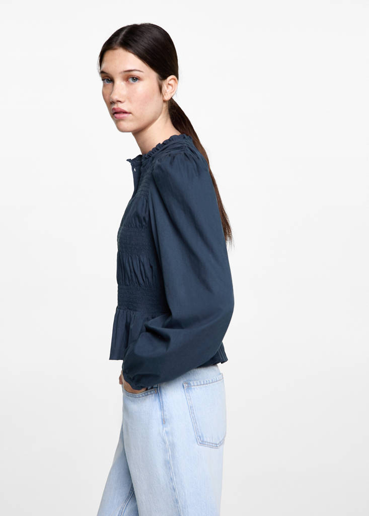 Ruffled gathered blouse — Dark Navy