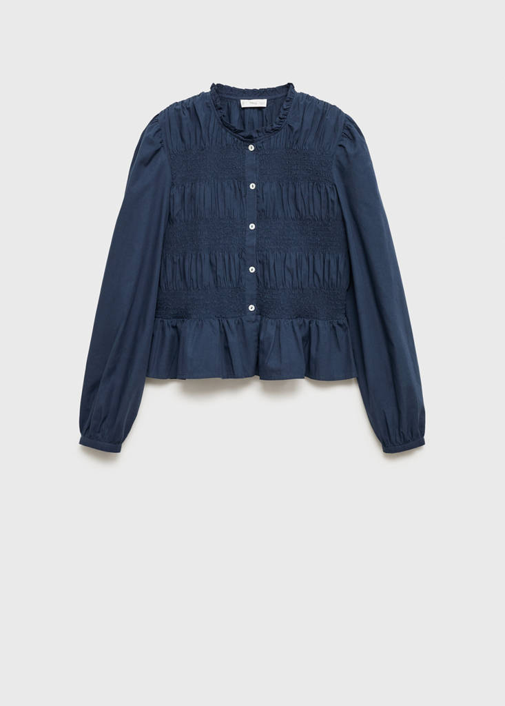 Ruffled gathered blouse — Dark Navy
