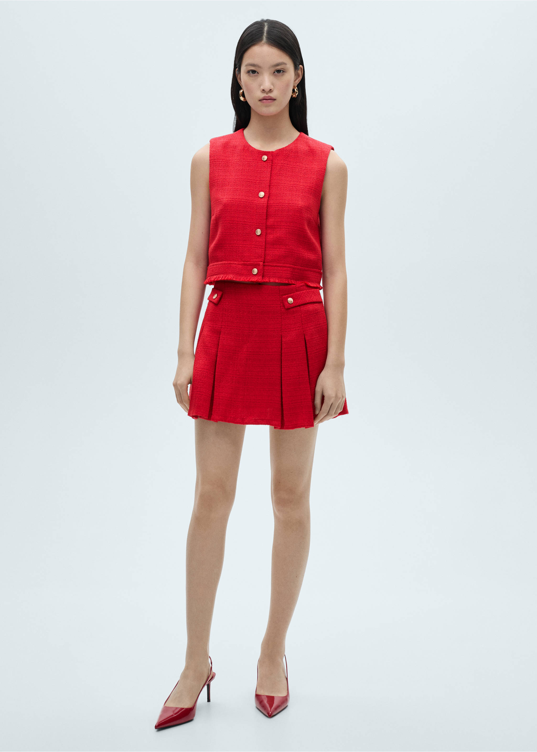 Tweed pleated skirt - General plane, Red. Ref: 87032531-00.