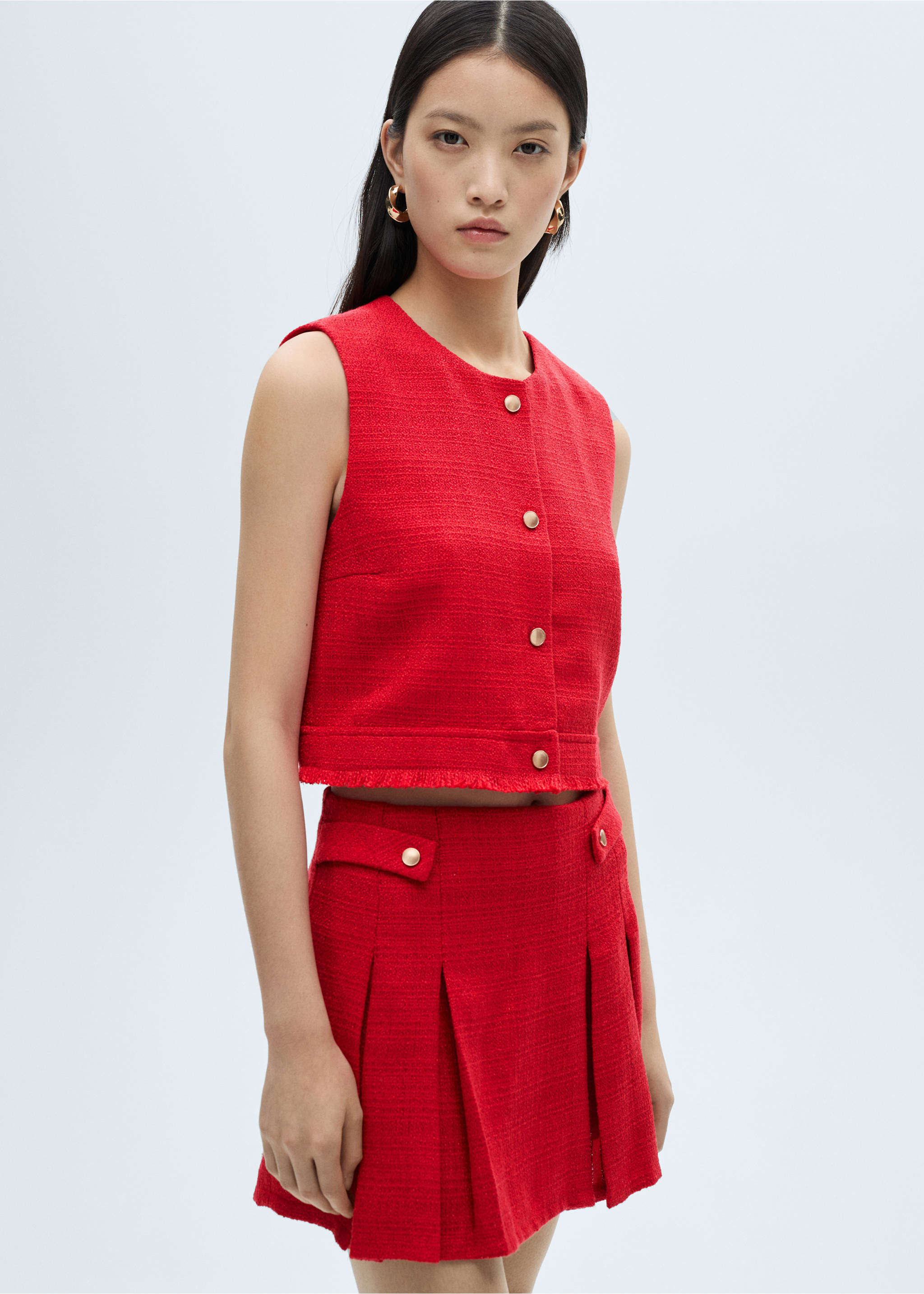 Tweed pleated skirt - Medium plane, Red. Ref: 87032531-00.