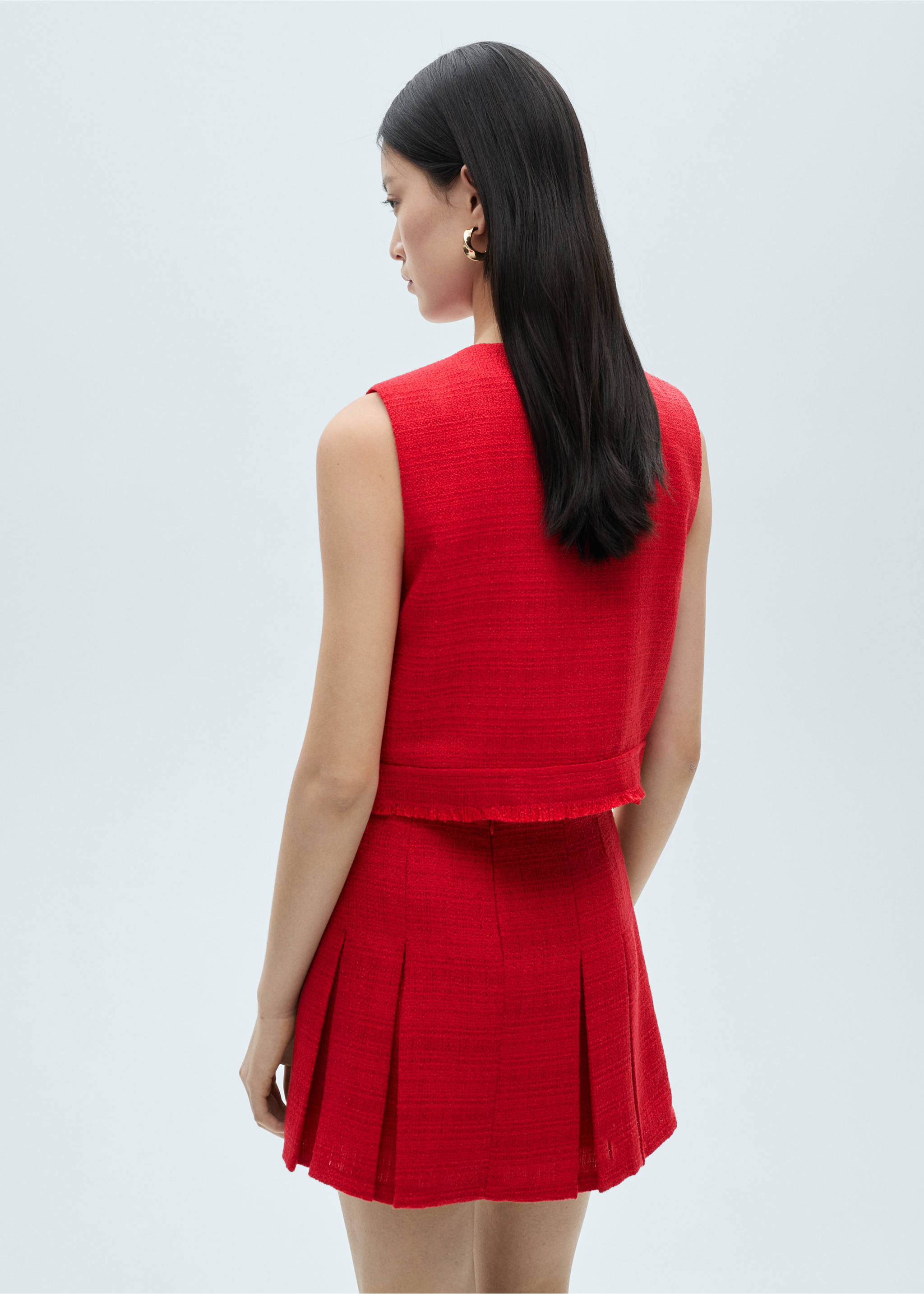 Tweed pleated skirt - Reverse of the article, Red. Ref: 87032531-00.
