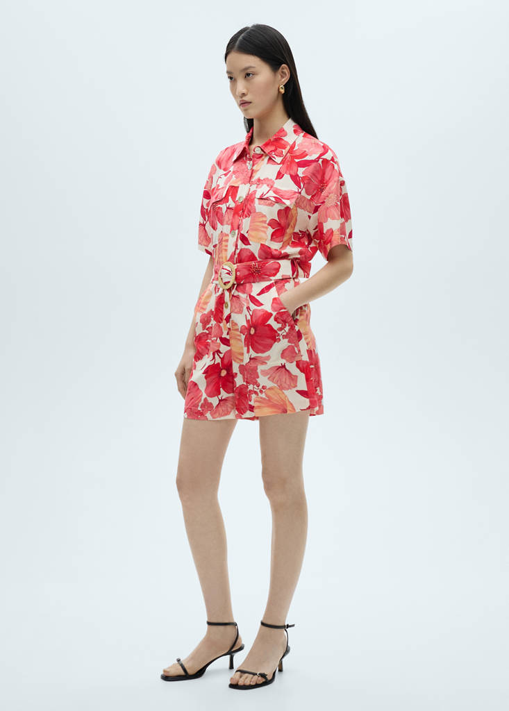 MANGO - Combi-pantalon en imprimé fleuri rouge - S