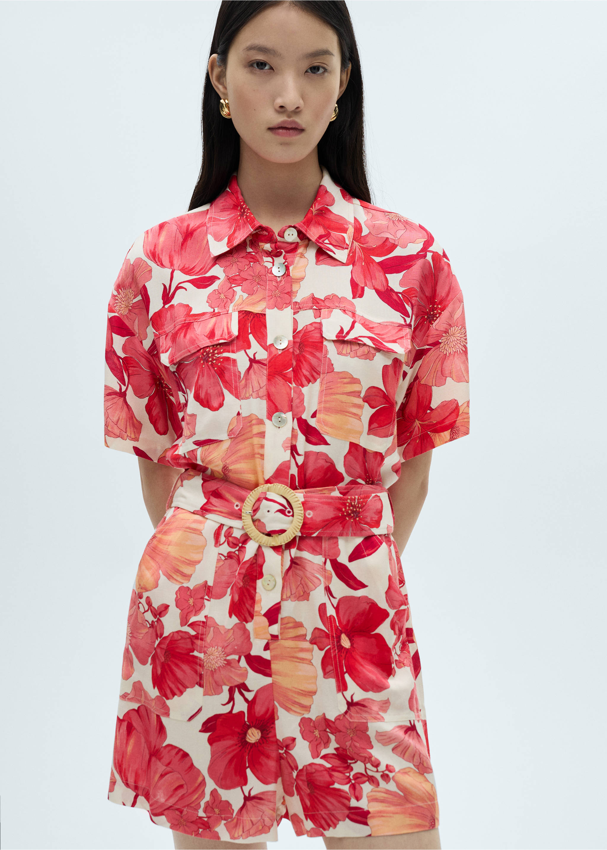 花朵印花短款连身裤 - null, 红色. Ref: 87032532-00.