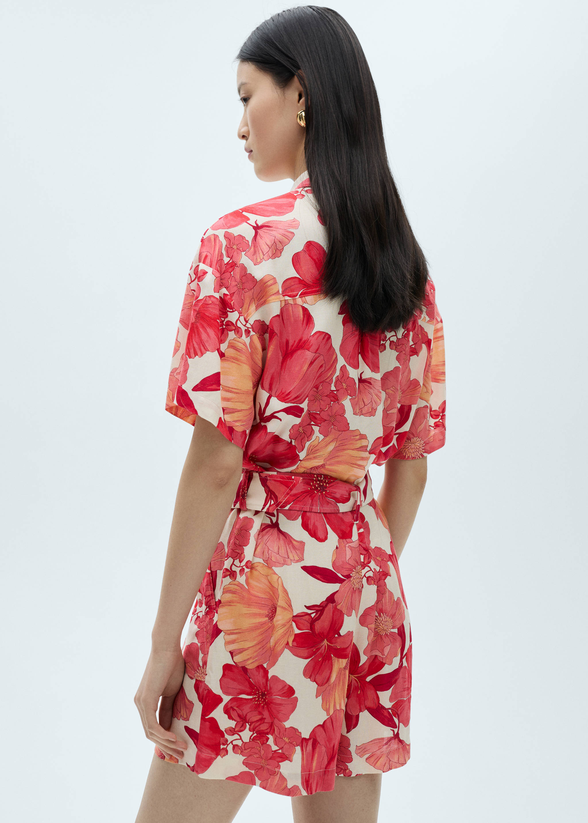 花朵印花短款连身裤 - null