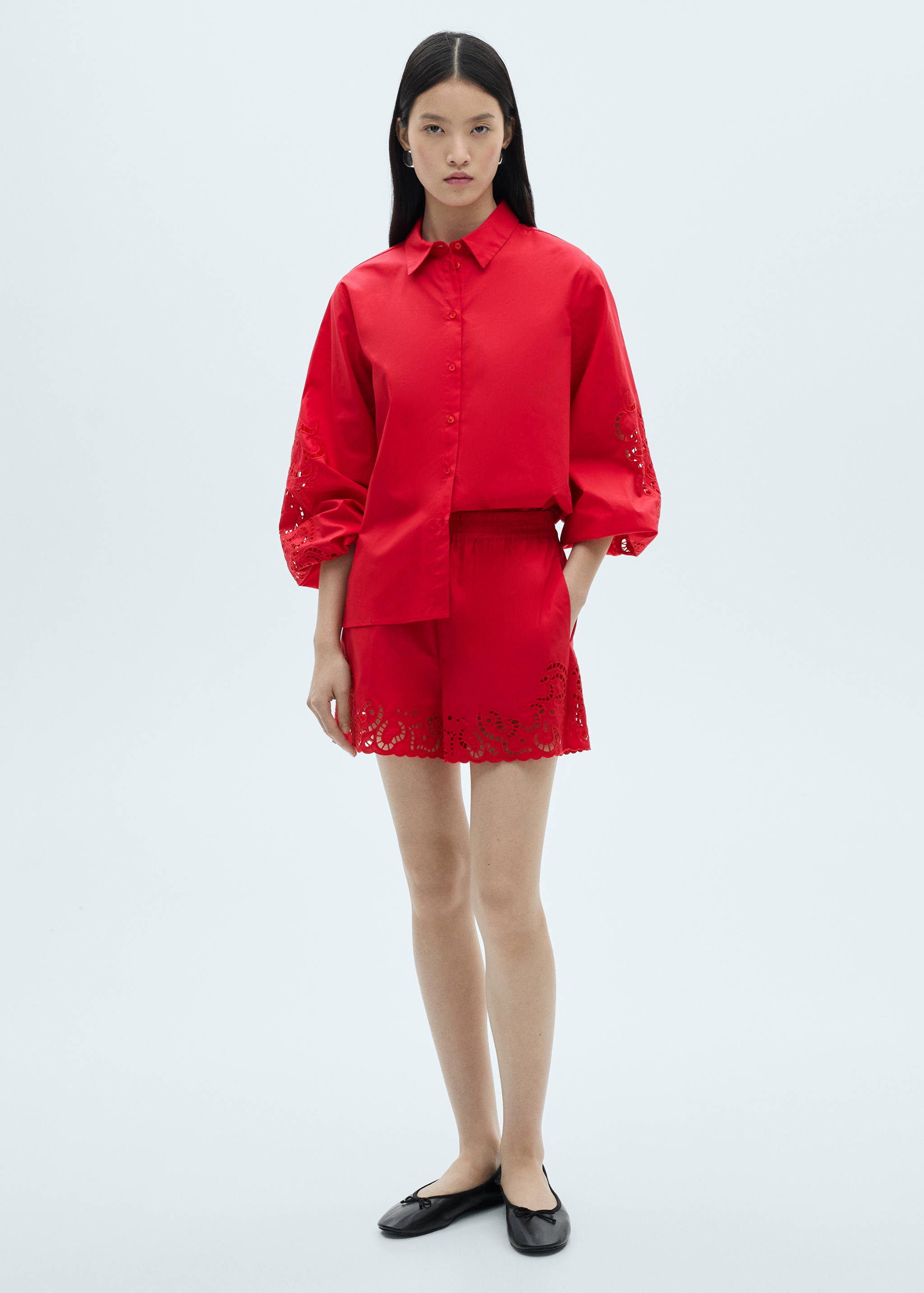 Cotton blouse with openwork detail - General plane