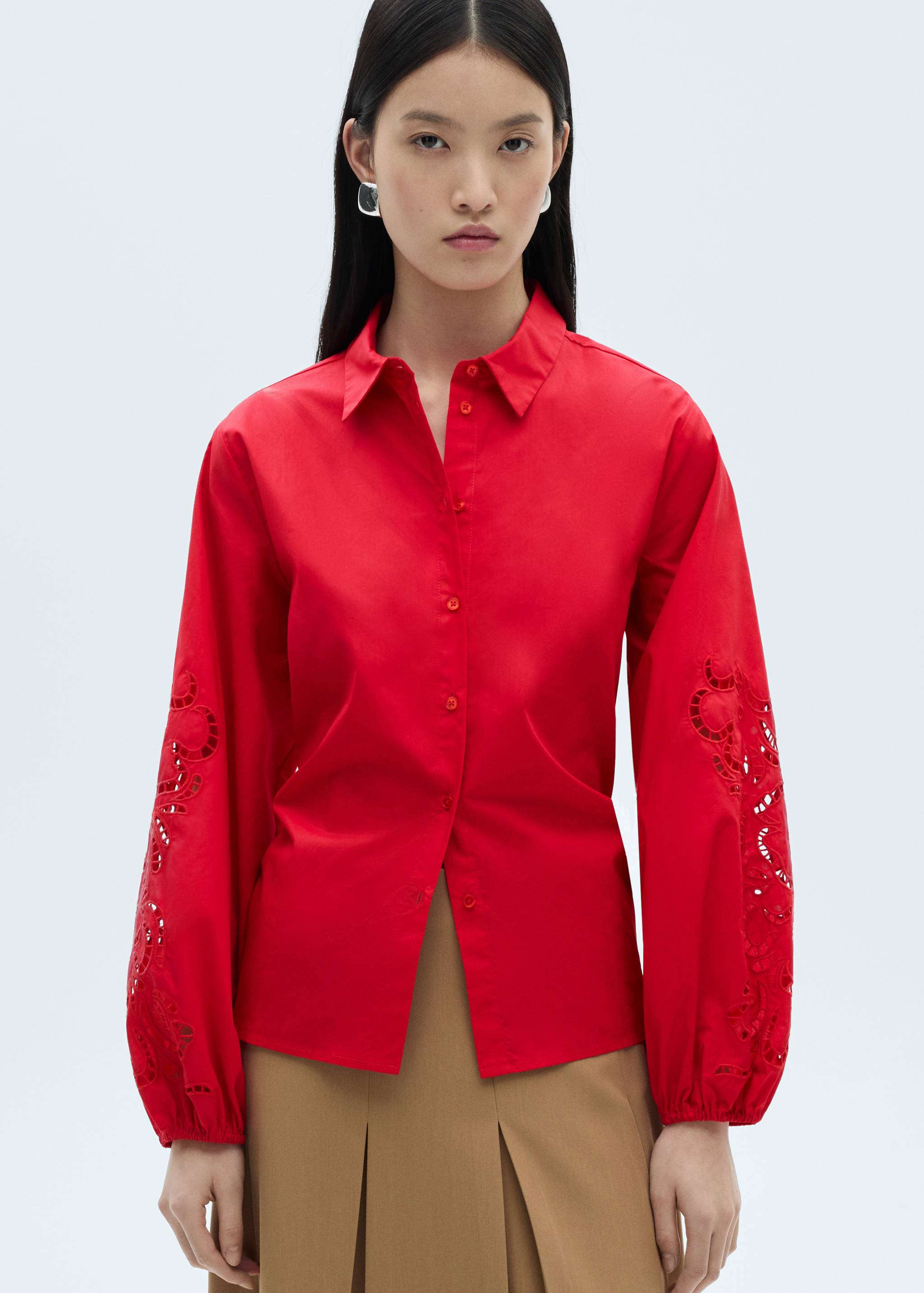 Cotton blouse with openwork detail - Details of the article 2