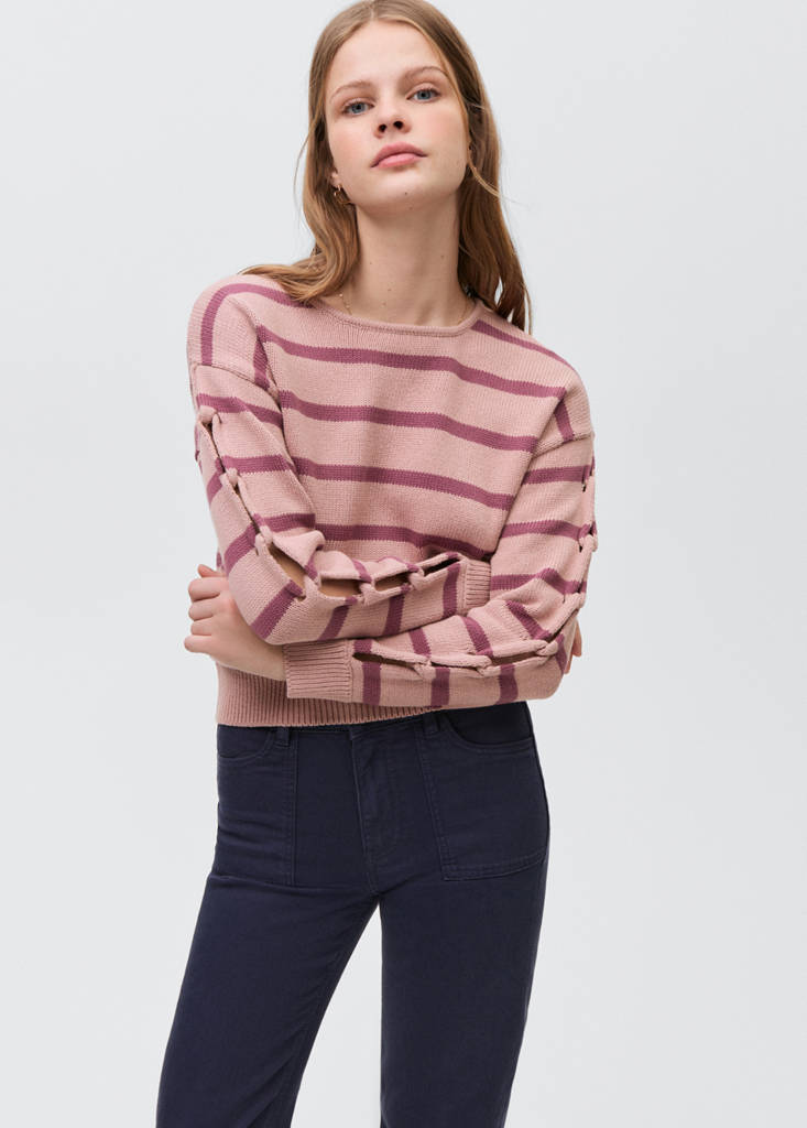 Knit striped sweater — Pastel Pink
