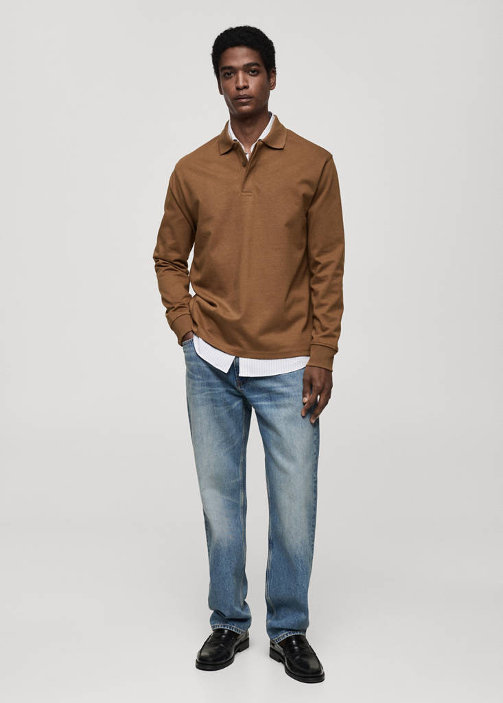 MANGO MAN - Sweat-shirt polo 100 % coton marron moyen - XS