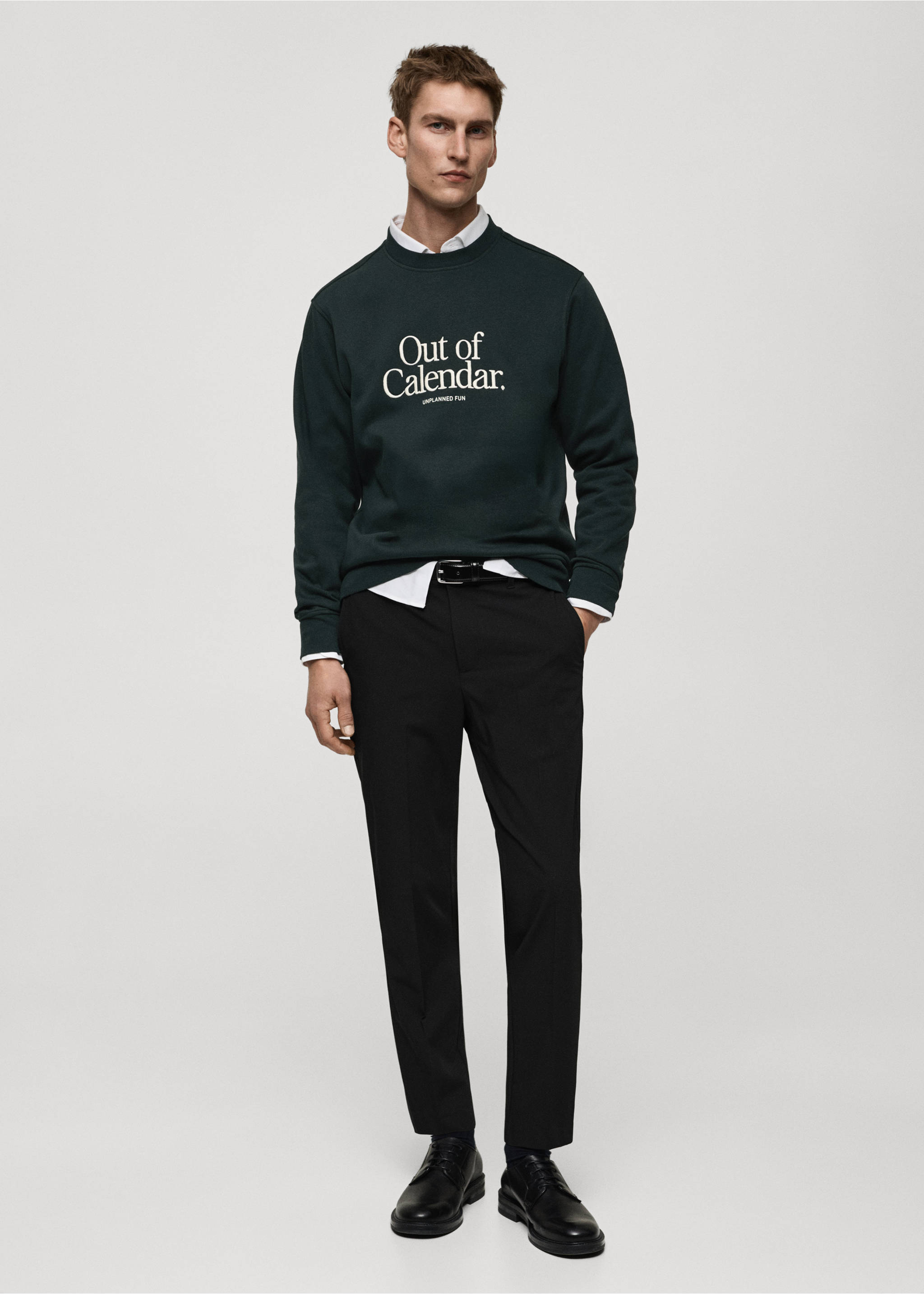 Mesaj işlemeli pamuklu sweatshirt - Genel plan, Yeşil. Ref: 87032893-00.