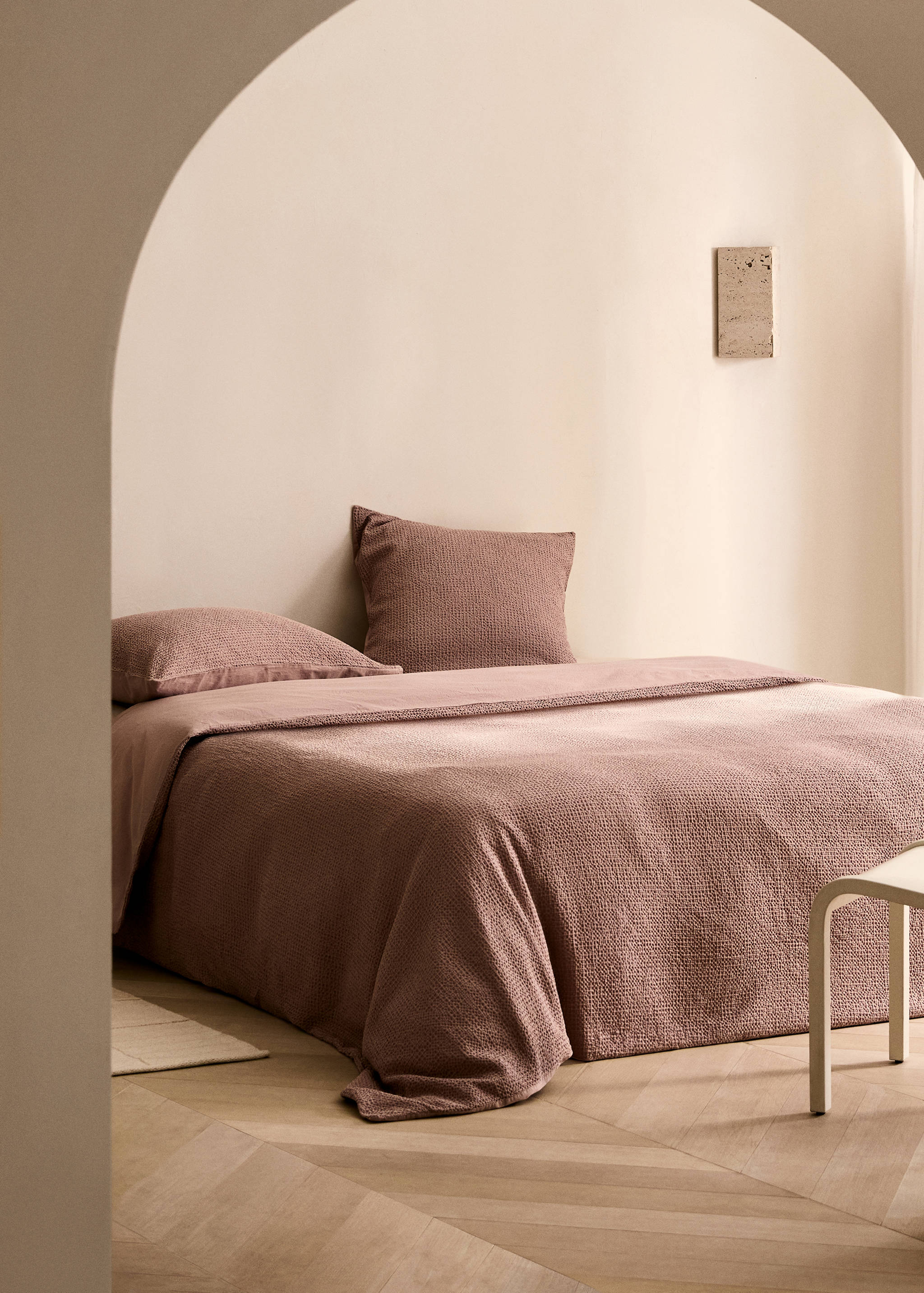 Bettbezug aus Baumwoll-Perkal in Waffel-Optik für 150/160 cm Bett - Allgemeine Ansicht