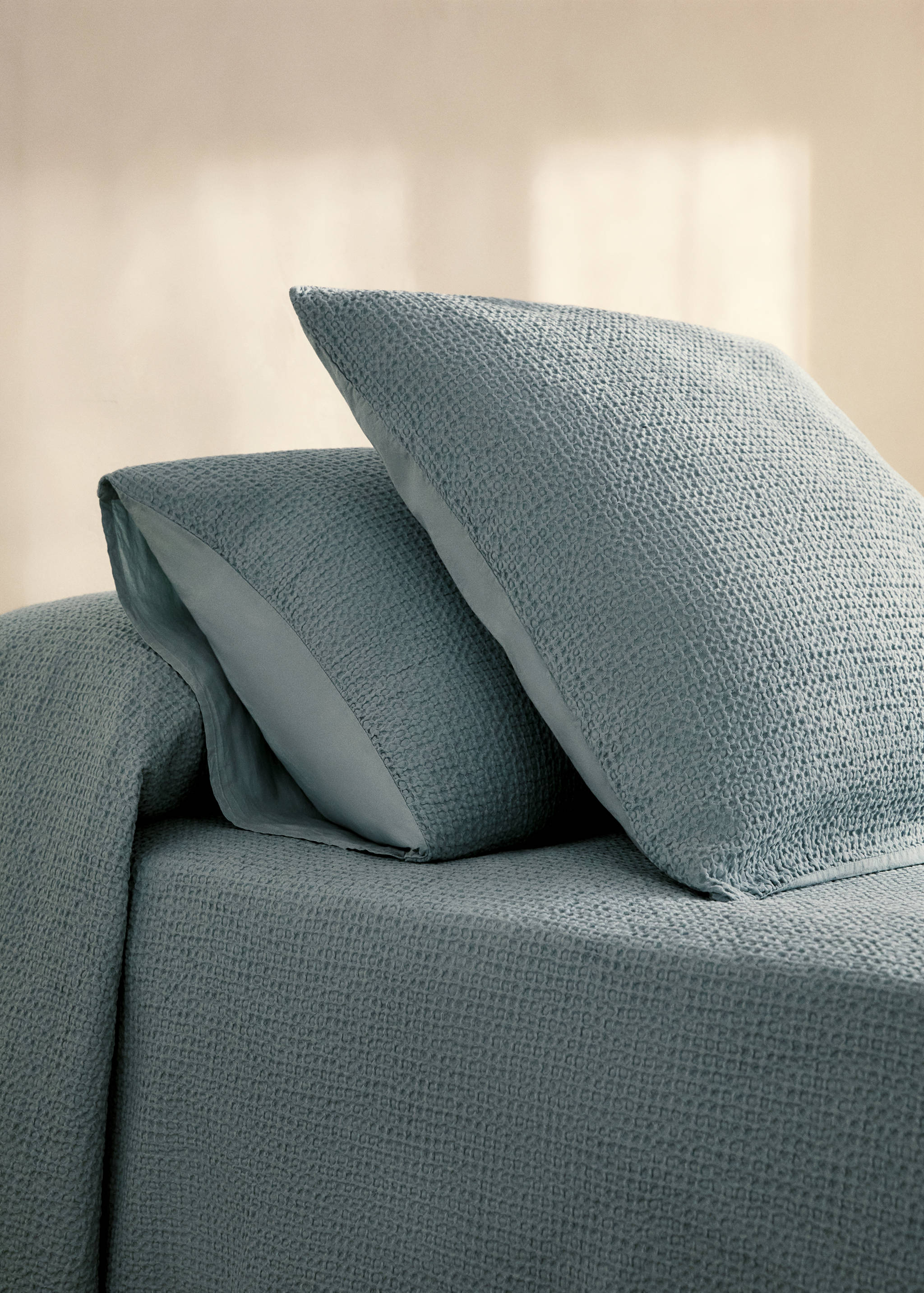 Dues fundes coixinera cotó percala waffle 50x75 cm - Pla general