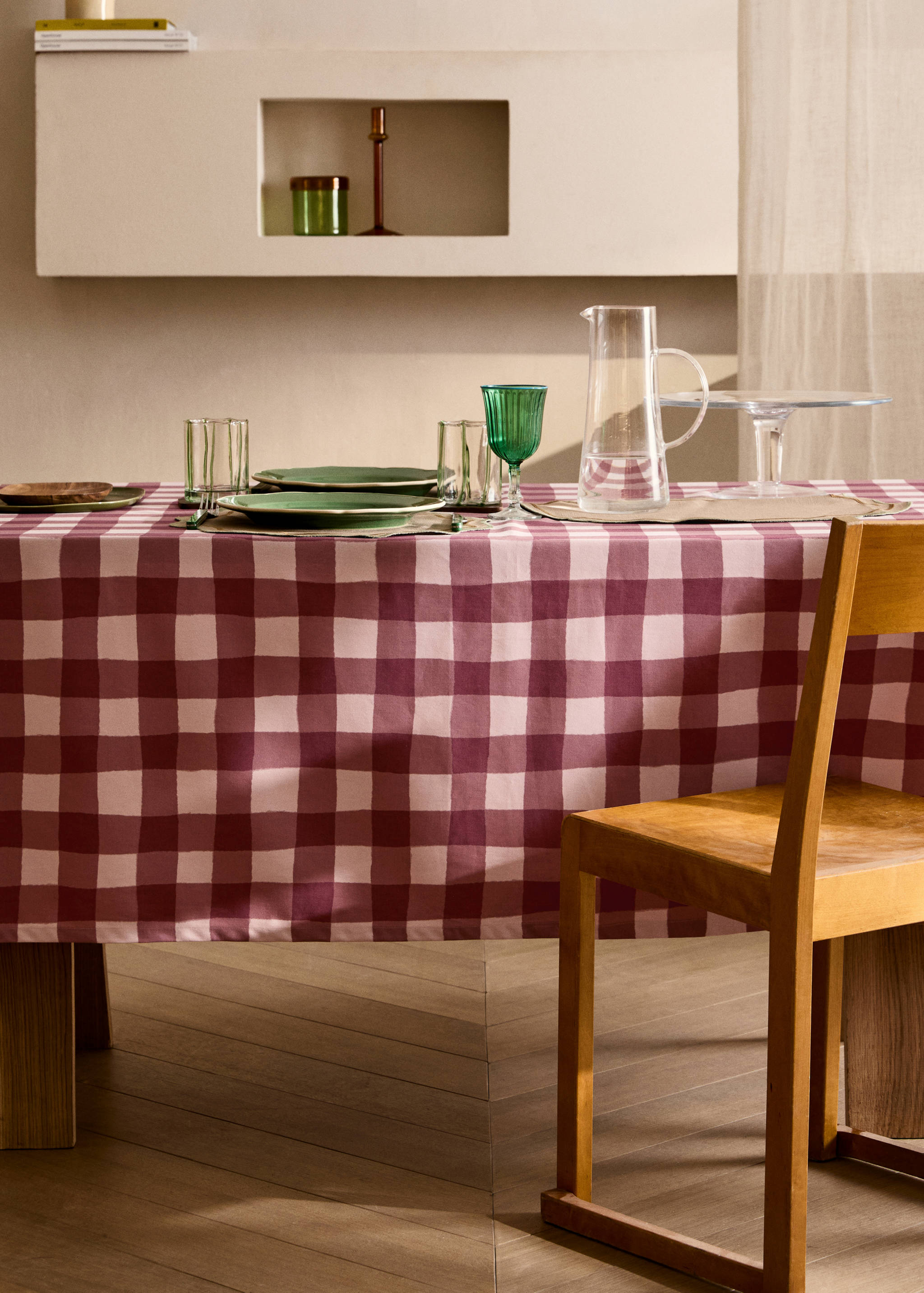 Check cotton tablecloth for 6 to 8 diners - General plane