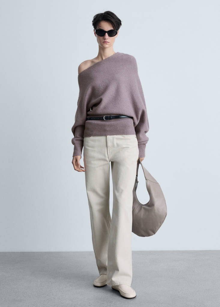 MANGO - Pull-over asymétrique laine mélangée violet clair/pastel - S