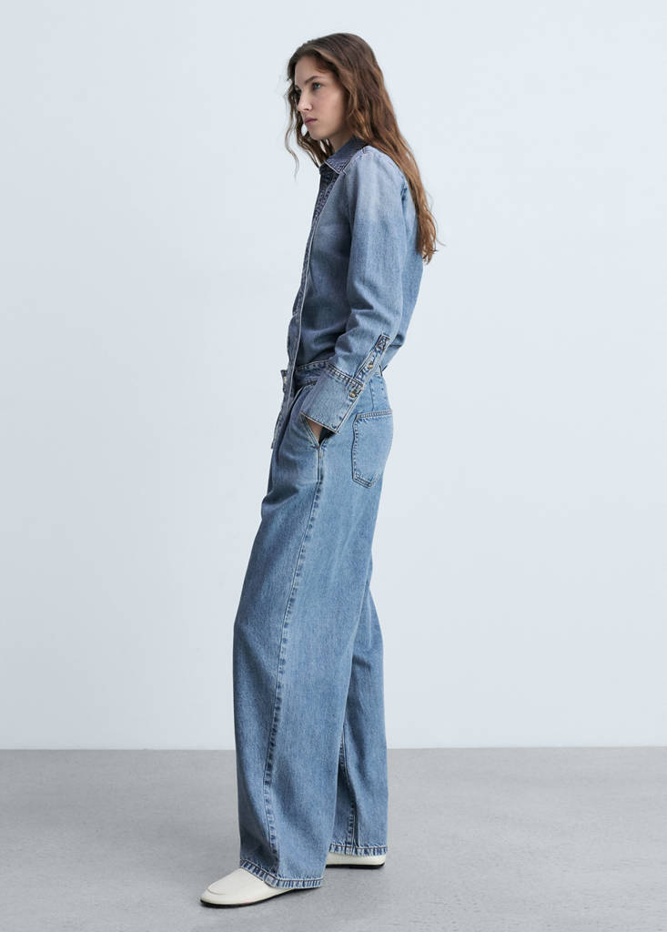 Wide leg pleated jeans — Medium Blue