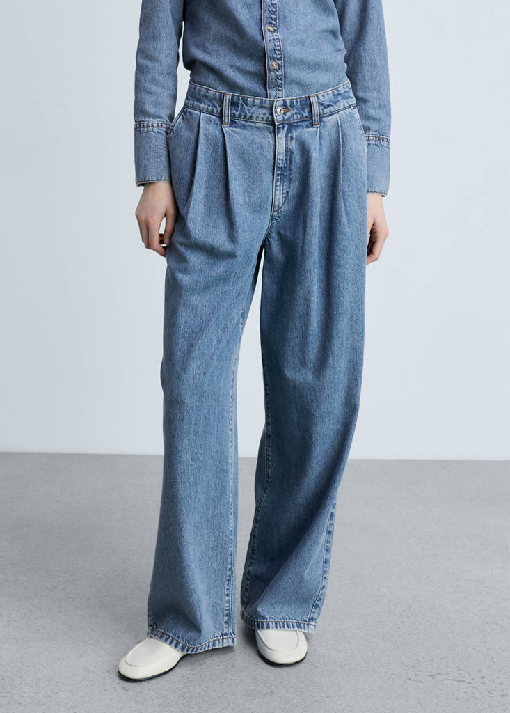 Wide leg pleated jeans — Medium Blue