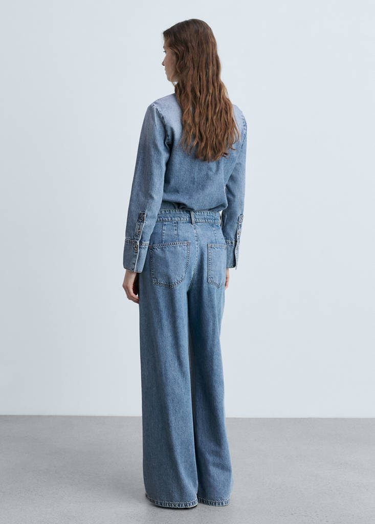 Wide leg pleated jeans — Medium Blue
