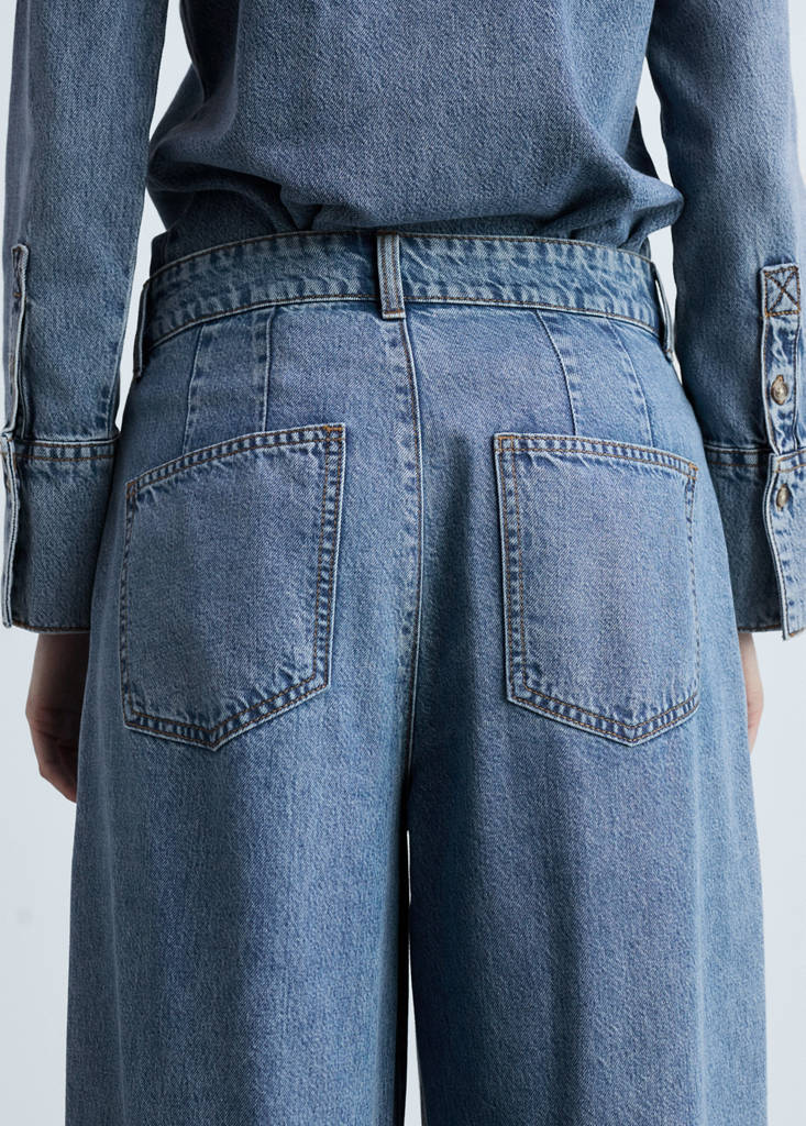 Wide leg pleated jeans — Medium Blue