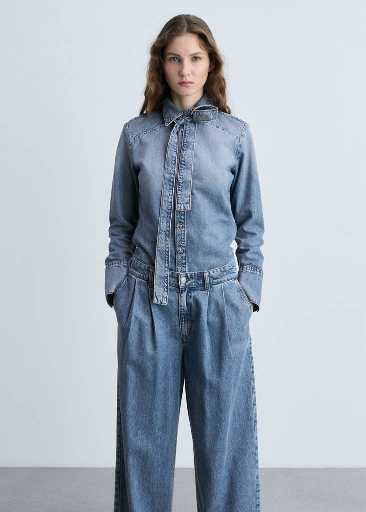 Wide leg pleated jeans — Medium Blue