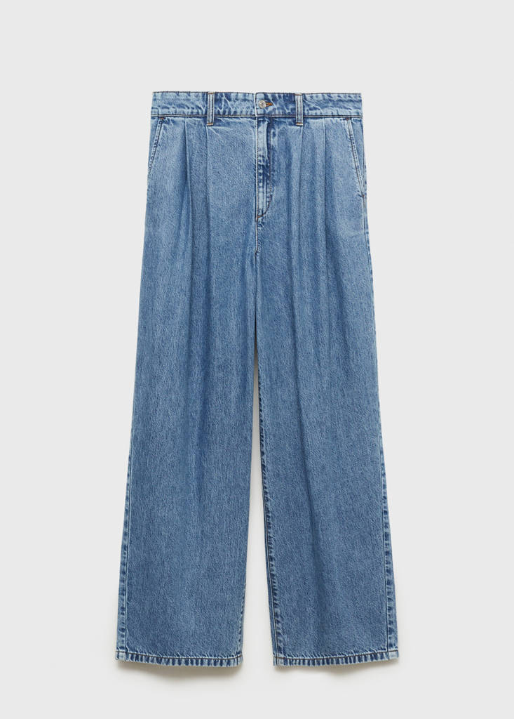 Wide leg pleated jeans — Medium Blue